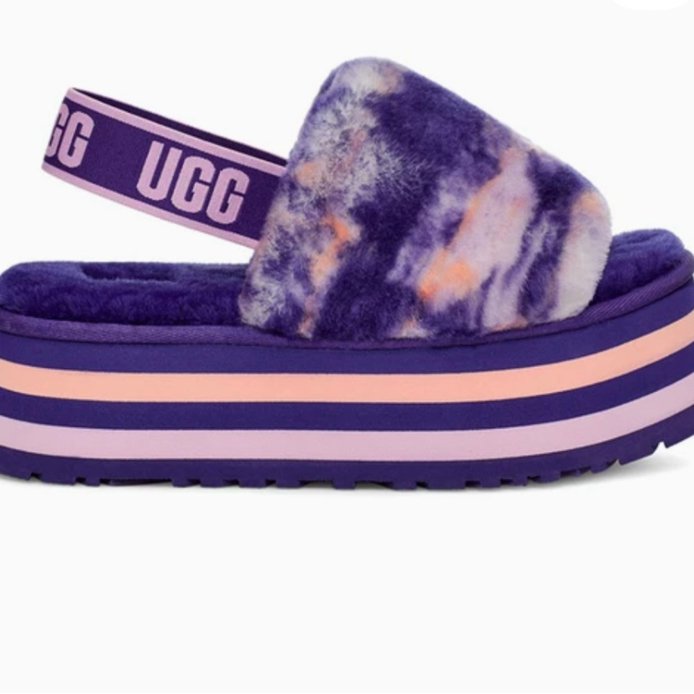 UGG Purple and Orange Fluffy Platform Sandals